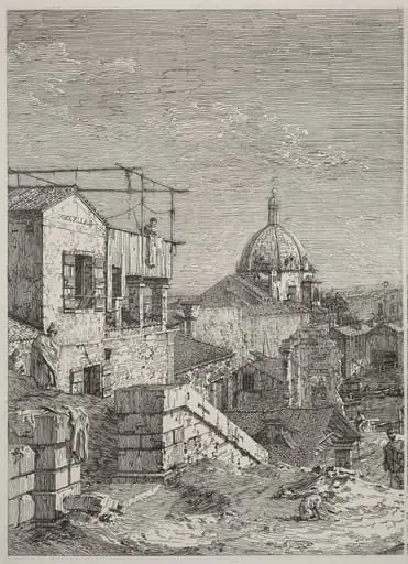 The House with the Inscription [left], by Canaletto