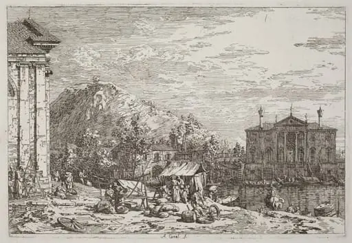The Market at Dolo [lower left], by Canaletto