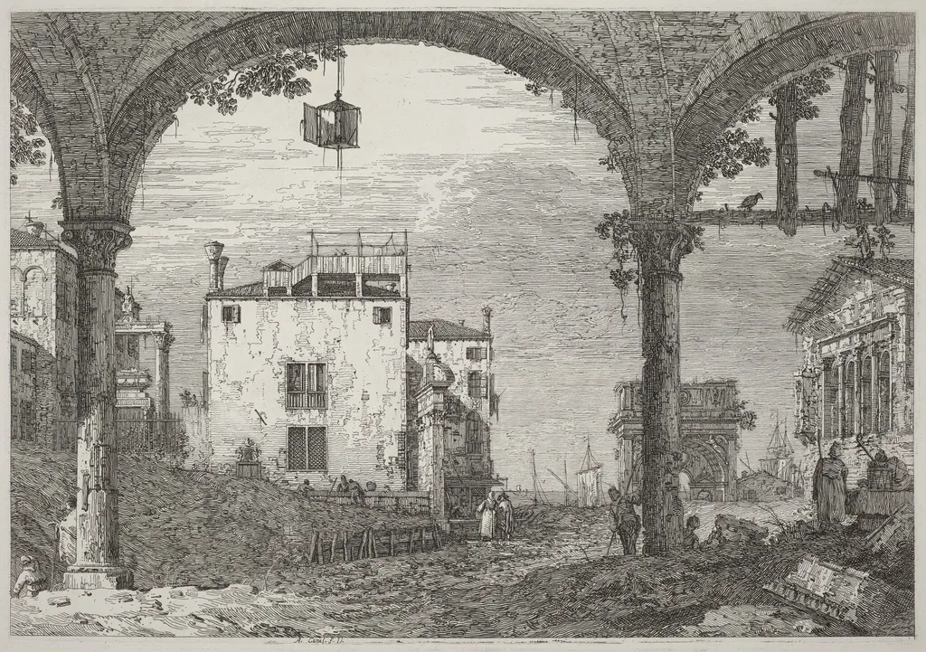 The Portico with the Lantern, by Canaletto, ink, 1740