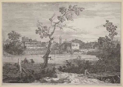 View of a Town on a River Bank, by Canaletto