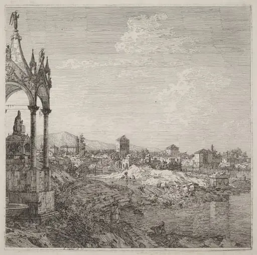 View of a Town with a Bishop's Tomb, by Canaletto