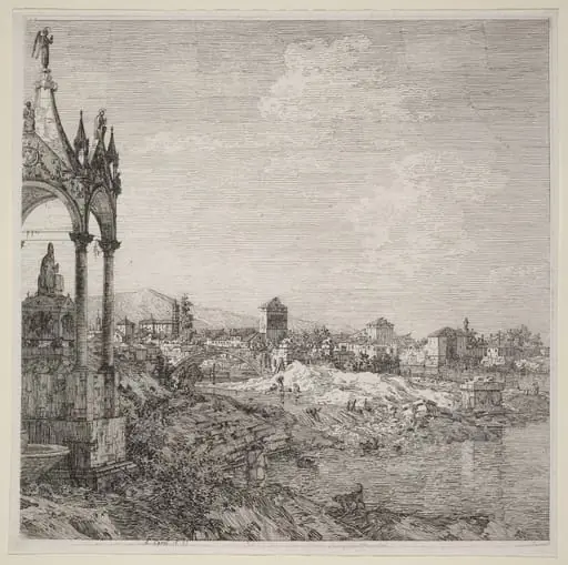 View of a Town with a Bishop's Tomb, by Canaletto
