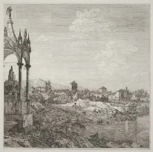 View of a Town with a Bishop's Tomb, by Canaletto