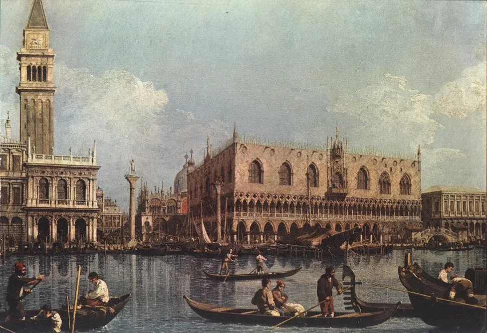 View of the Bacino di San Marco from the Punta della Dogana, by Canaletto, oil, 1743