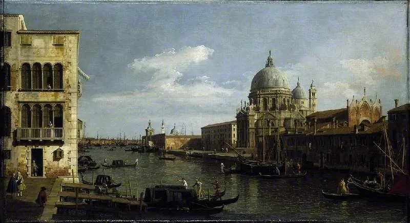 View of the Grand Canal: Santa Maria della Salute and the Dogana from Campo Santa Maria Zobenigo, by Canaletto, oil, 1730