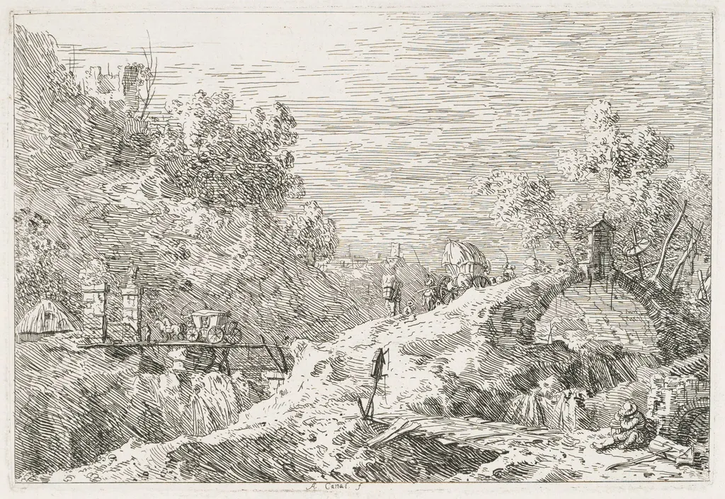 Views: Mountain Landscape with Five Bridges, by Canaletto, 1740