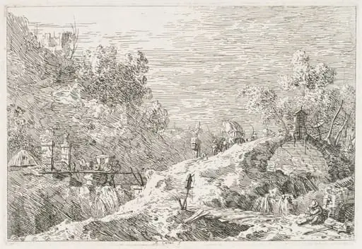 Views: Mountain Landscape with Five Bridges, by Canaletto