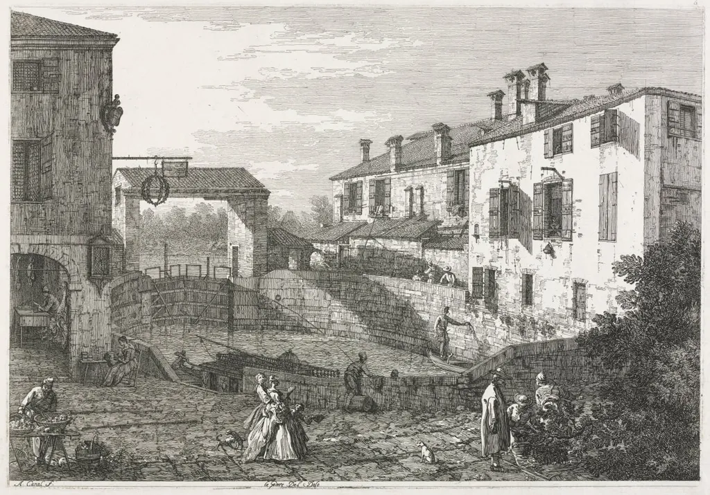 Views: The Canal Lock at Dolo, by Canaletto, 1740