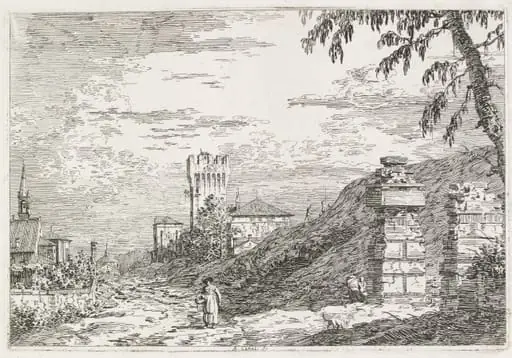 Views: Two Ruined Pillars, by Canaletto