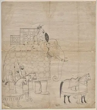 Caparisoned Elephant and Horses
