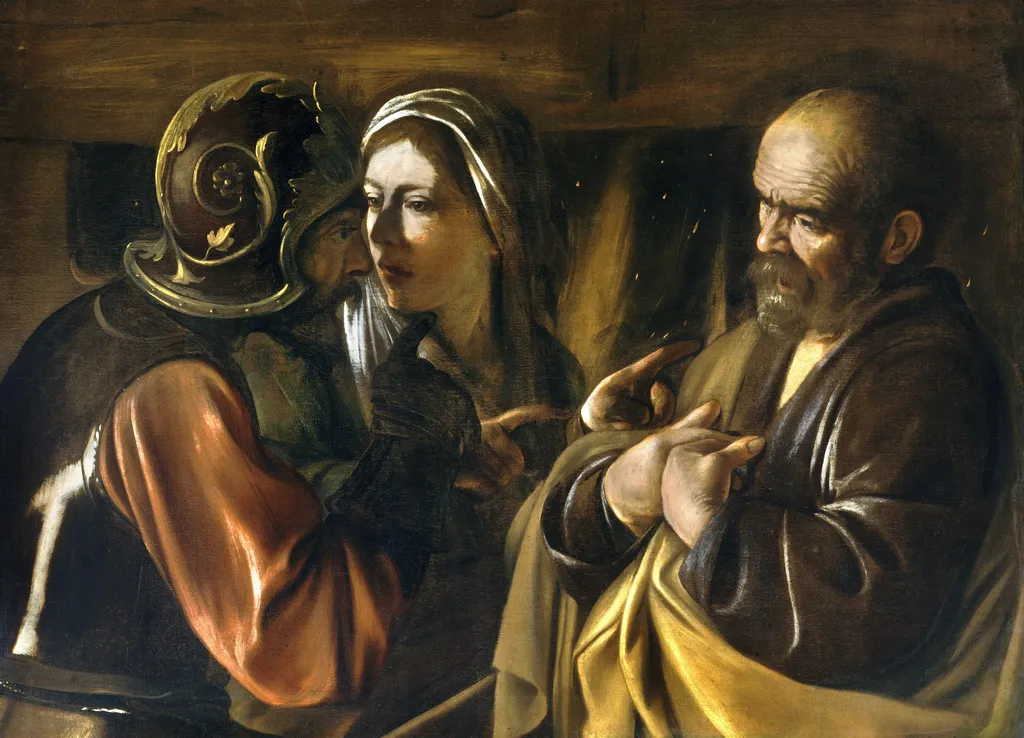 The Denial of Saint Peter, by Caravaggio, oil, 1610