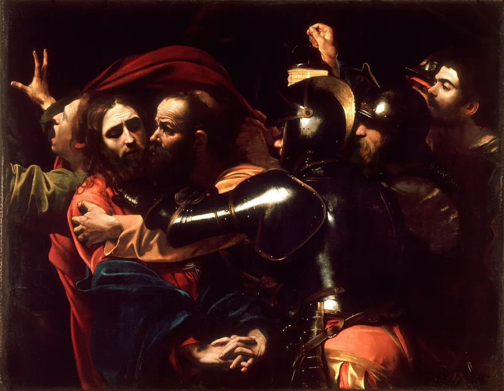 The Taking of Christ, by Caravaggio, oil, 1602