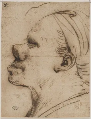 Caricature, a man's head in profile