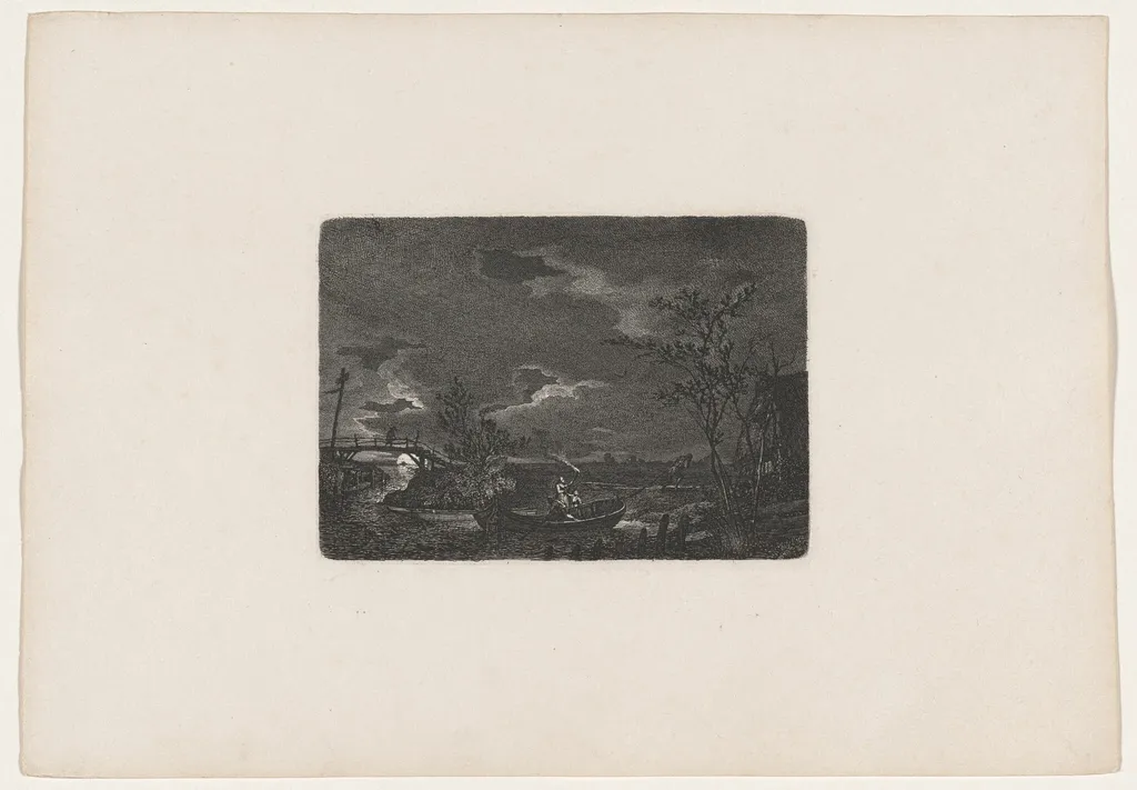 Night-Time Boat Ride, by Carl August Lebschée, ink, 1828