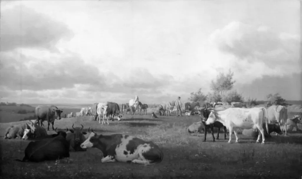At the milking parlor, by Carl Bøgh, oil, 1870