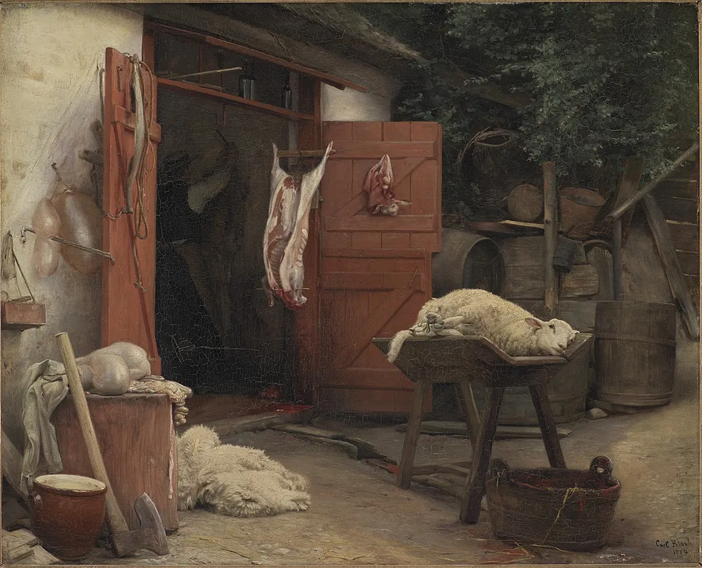 A Slaughterhouse in Hellebæk, by Carl Bloch, oil