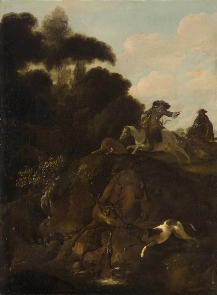 Deer hunt, by Carl Borromäus Andreas Ruthart