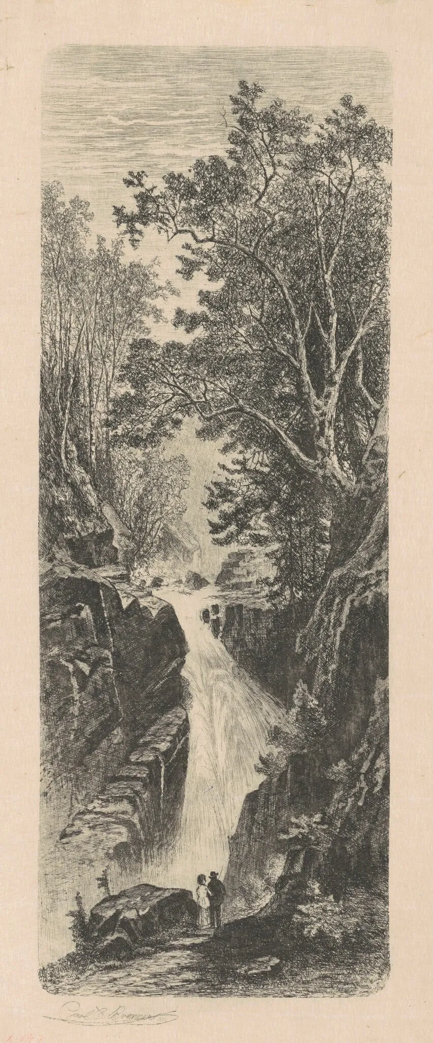 Waterfall, Cumberland Mountains, by Carl C. Brenner, ink, 1880