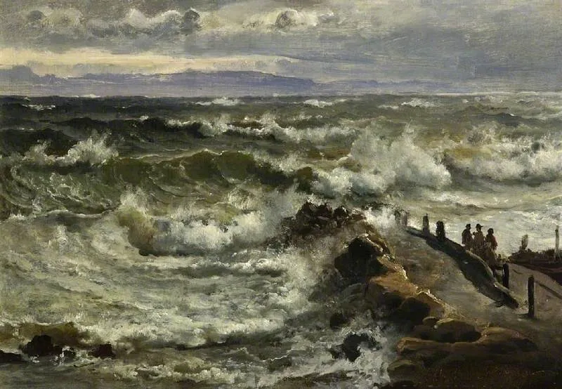 Rough sea beside a jetty, by Carl Frederik Sørensen, oil, 1849