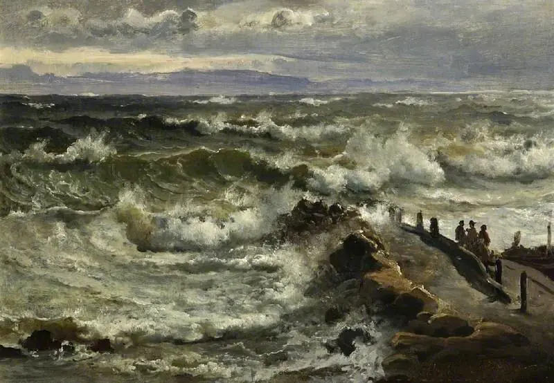 Rough sea beside a jetty, by Carl Frederik Sørensen