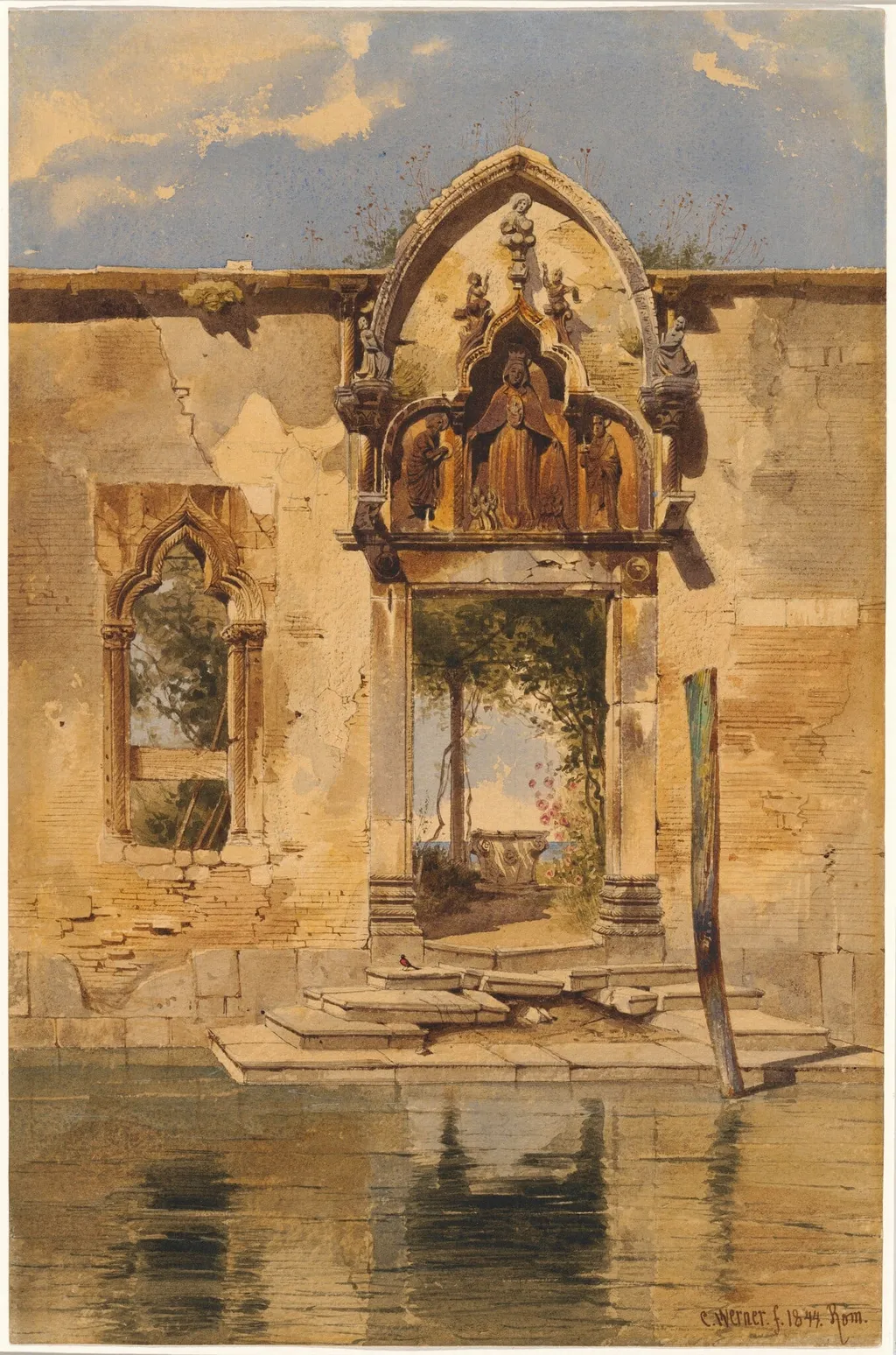 The Portal of the Madonna della Misericordia from the Canal, by Carl Friedrich Heinrich Werner, ink, 1844