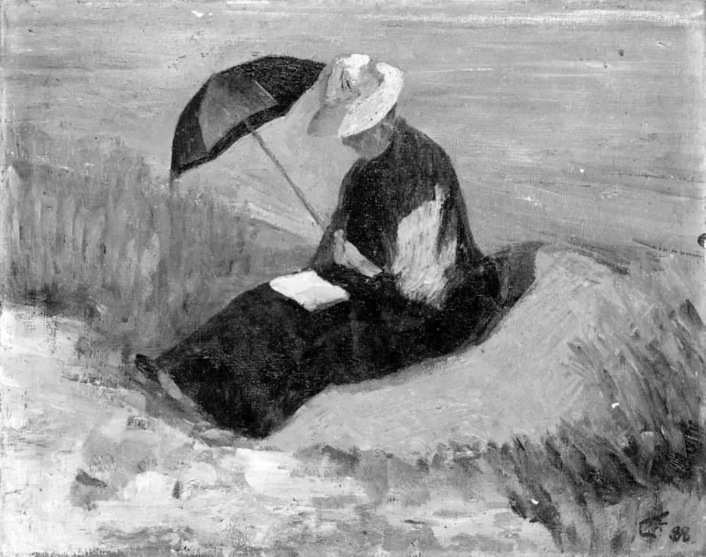 My Mother Reading on the Beach, by Carl Frydensberg, oil, 1894