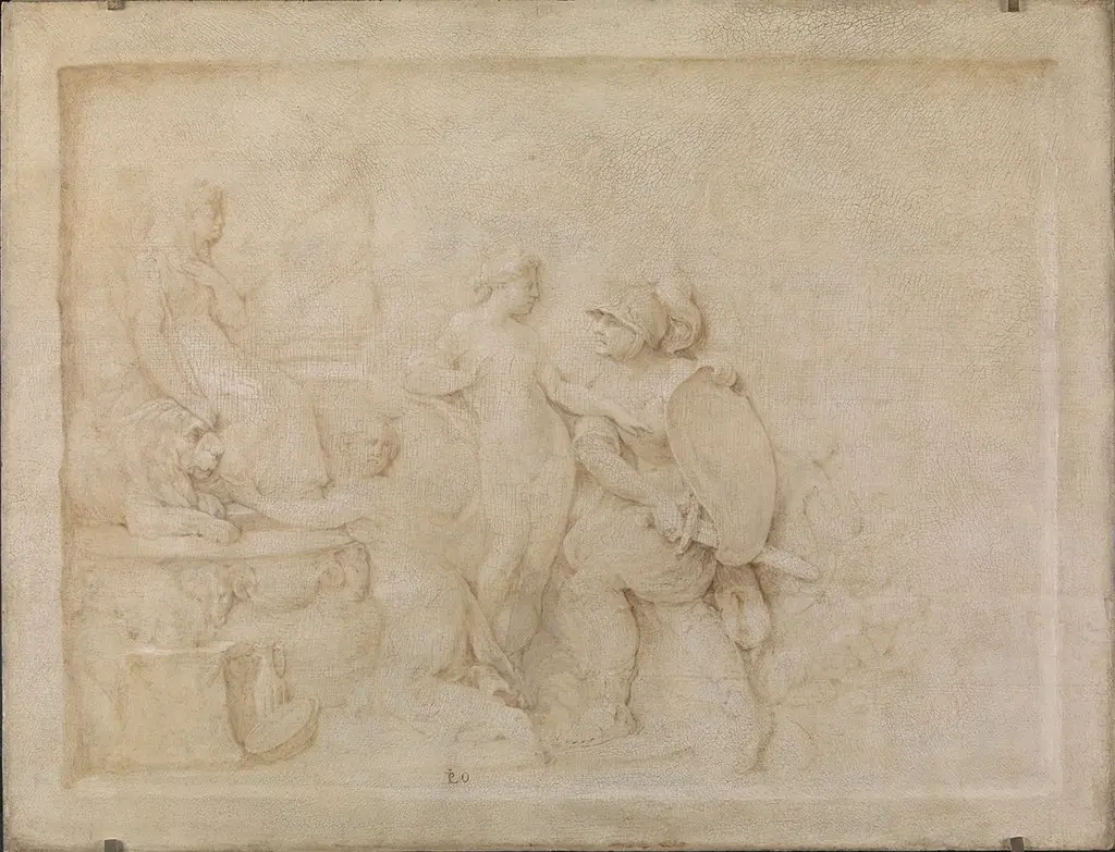 Aeneas hindres af Venus i sin hævn mod Helena, som har søgt tilflugt ved Cybeles alter, by Carl Gustaf Pilo