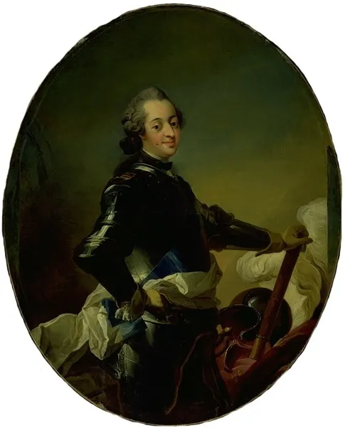 Portræt af Frederik V i rustning, by Carl Gustaf Pilo, oil, 1759