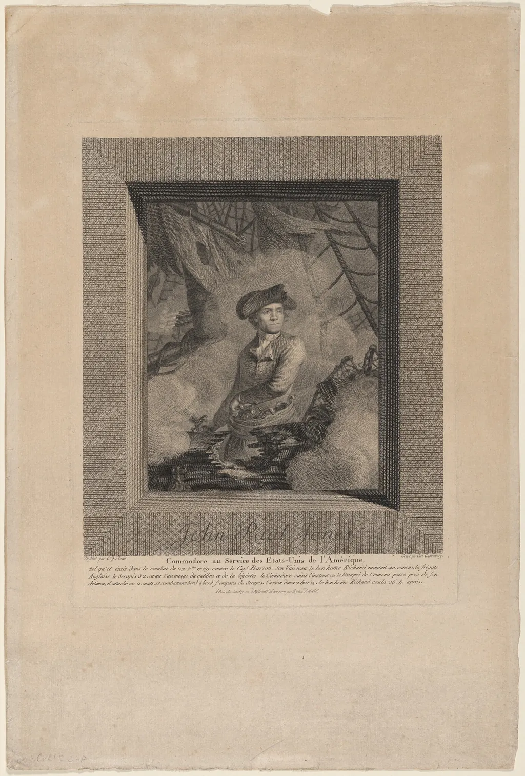John Paul Jones, Commodore au Service des Etats Unis de l'Amérique (John Paul Jones, Commodore in the Service of the United States of America), by Carl Guttenberg, ink, 1780