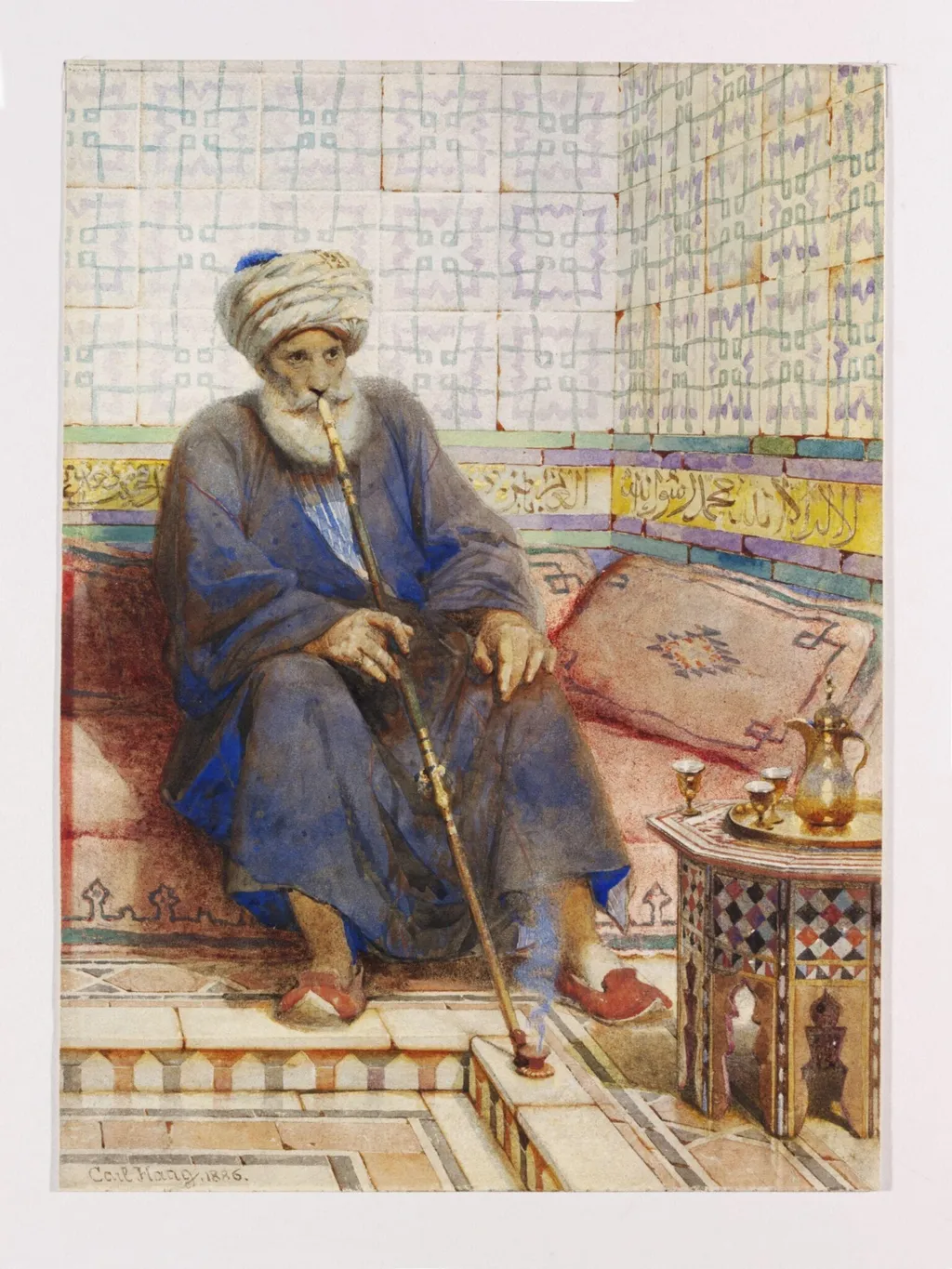 Abu Daood, Shaikh of the Coptic Quarter, in Cairo, by Carl Haag, watercolor, 1886