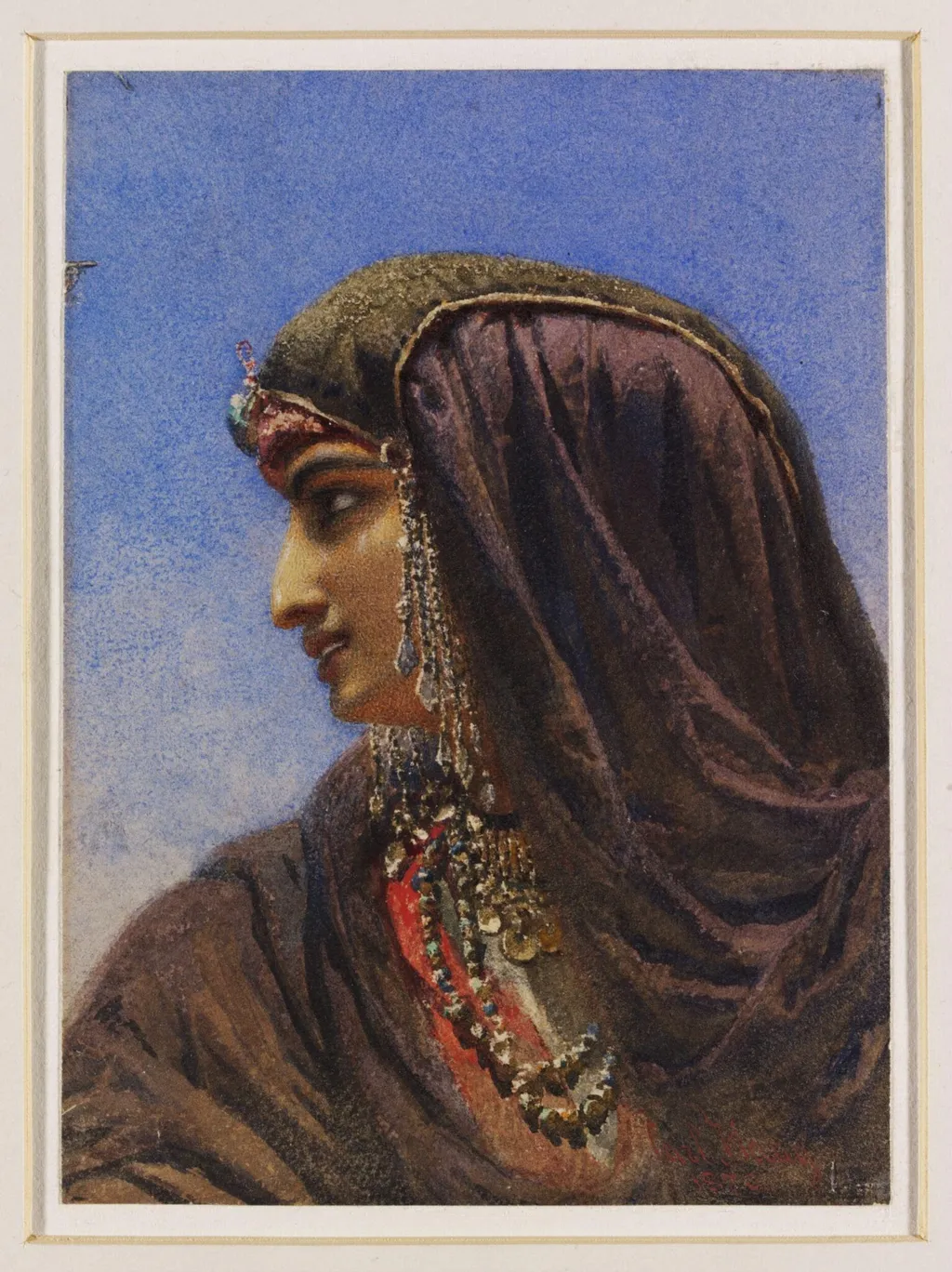 Head of an Egyptian Girl, probably a Bedouin, by Carl Haag, watercolor, 1870