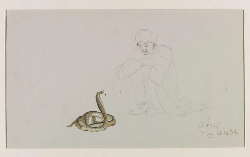 Snake Charmer with an Egyptian Cobra, by Carl Haag, watercolor, 1858