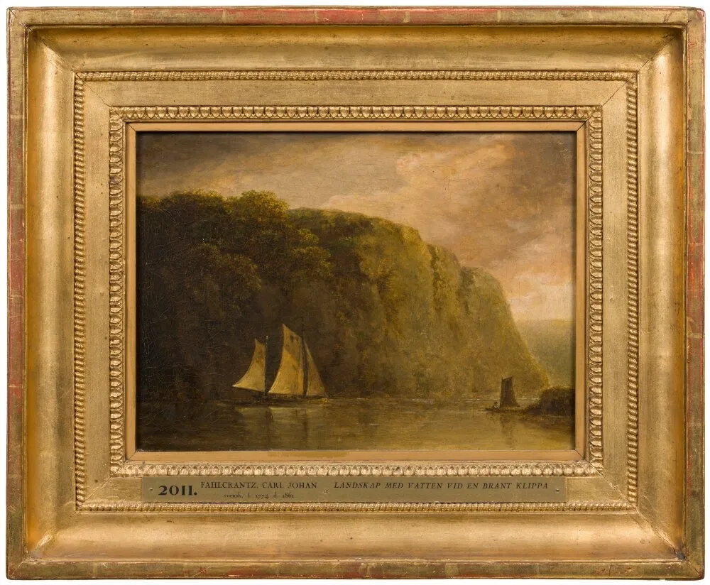 Landscape with Water and a Steep Rock, by Carl Johan Fahlcrantz, oil, 1824