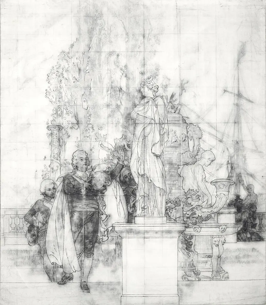 Cartoon for the Lower Hall of the NM. Patron of the Fine Arts and Founder of the Museum King Gustav III of Sweden Receiving Antique Pieces of Art, by Carl Larsson