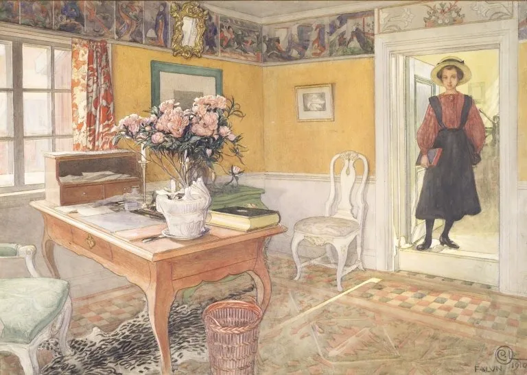 School Girl in an Interior, by Carl Larsson, watercolor, 1910