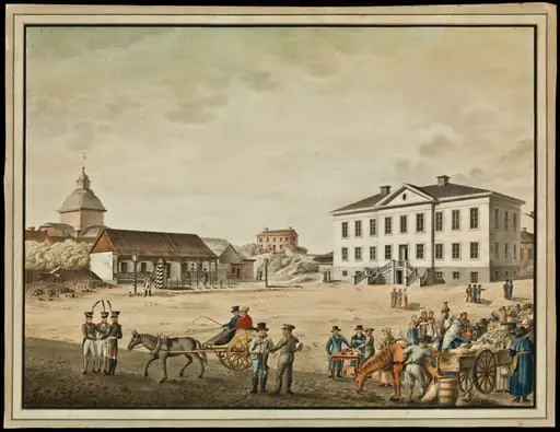 Suurtori (Vanha raatihuone ja päävartio kaakosta nähtynä), by Carl Ludvig Engel