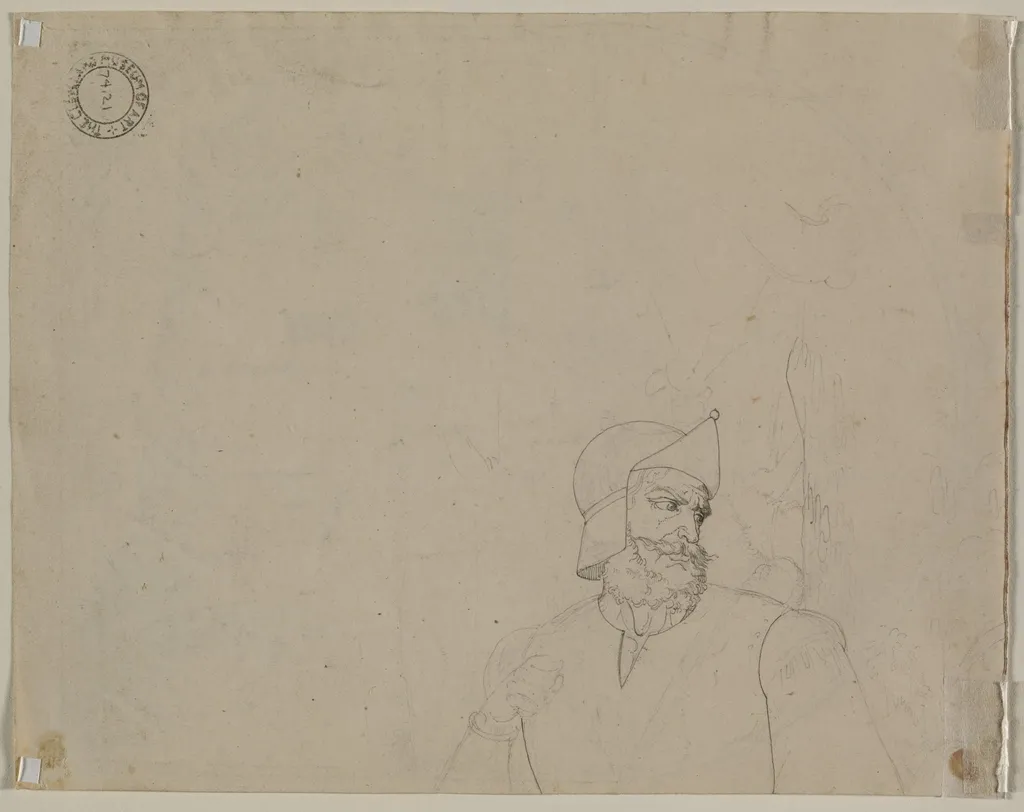 Soldier in a Landscape (verso), by Carl Ludwig Tischbein, 1838