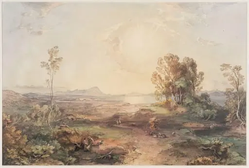 Landscape with figures, sheep and goats, by Carl Rottmann