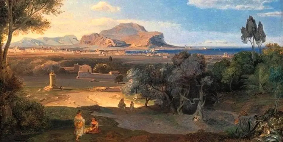 View of Palermo with Monte Pellegrino., by Carl Rottmann