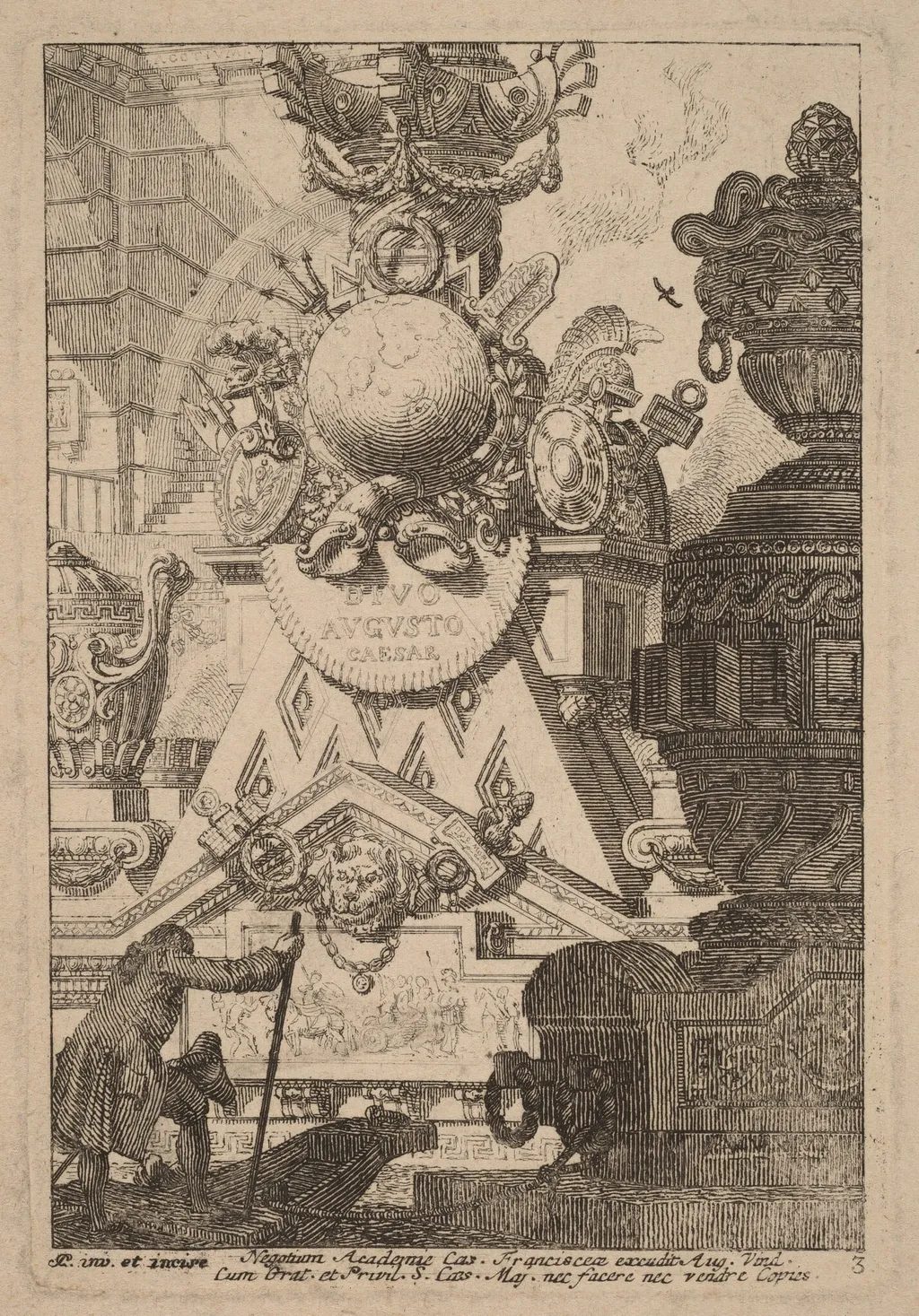 Fantasy of an Antique Trophy to Augustus, by Carl Schütz, ink, 1775