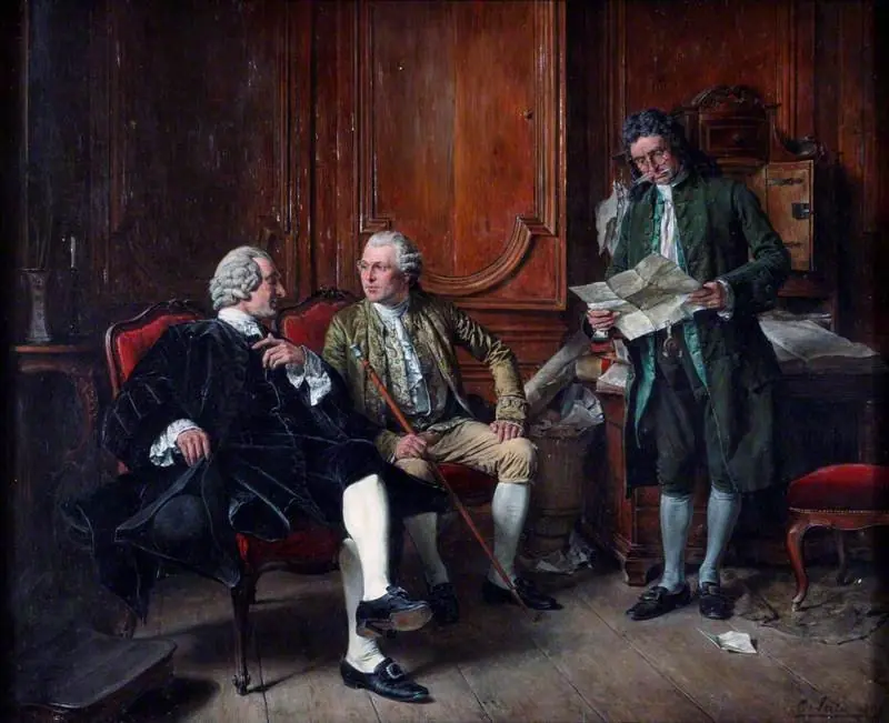 Conversation Piece: Three Men in Eighteenth-Century Costume, by Carl Seiler