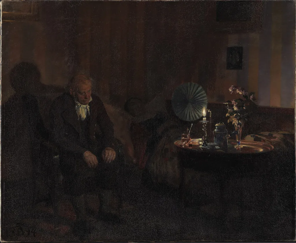 Rahbek ved sin hustrus dødsleje, by Carl Thomsen, oil, 1898