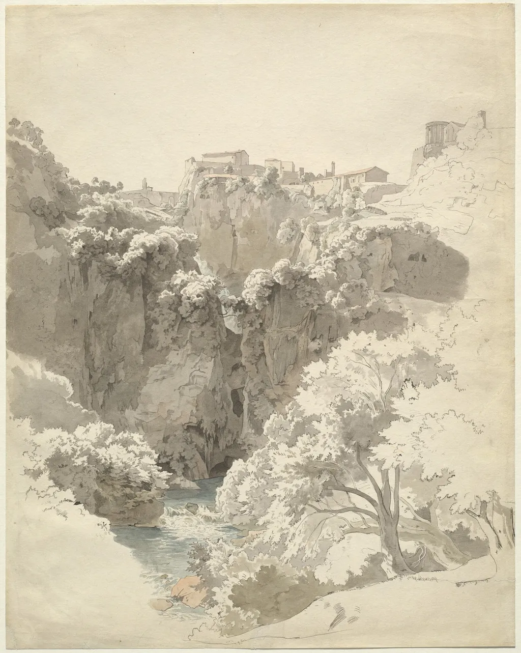 Tivoli and the Temple of the Sibyl Above the Aniene Gorge, by Carl Wagner, graphite, 1824
