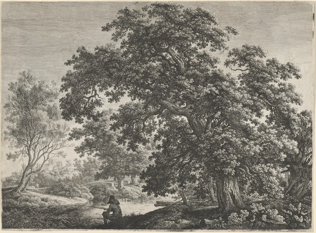 Giant Oak with a Seated Fisherman, by Carl Wilhelm Kolbe, ink, 1797