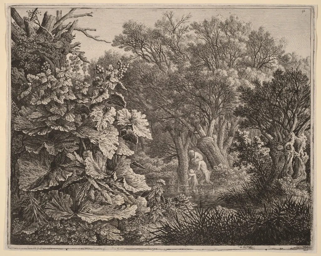 Landscape with Large Leaves and Three Satyrs, by Carl Wilhelm Kolbe, ink, 1800