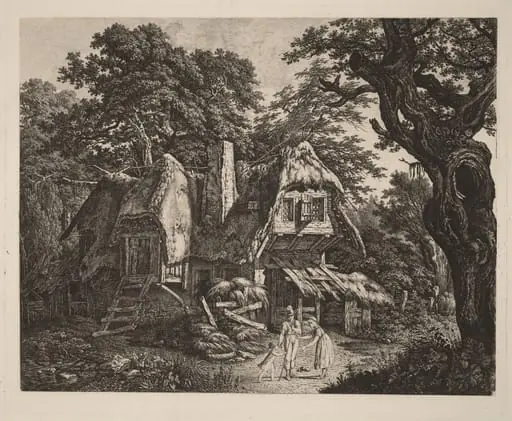 Straw-Thatched Hut with Landscape and Figures, by Carl Wilhelm Kolbe