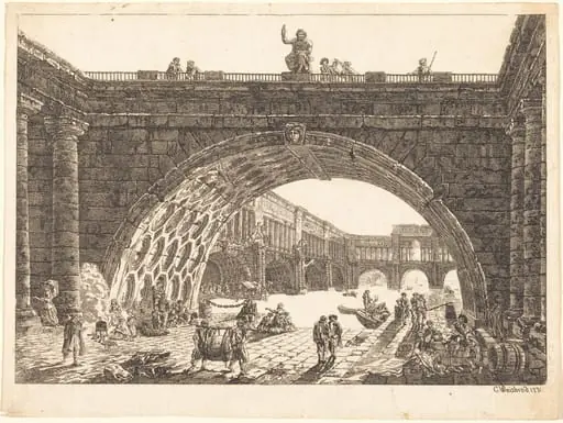 Architectural Fantasy of a Monumental Port, by Carl Wilhelm Weisbrod