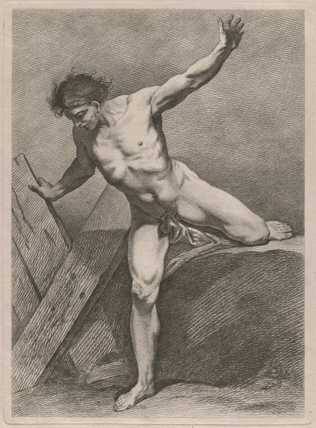 Climbing Man with Arms Outstretched, by Carle Van Loo, ink, 1743