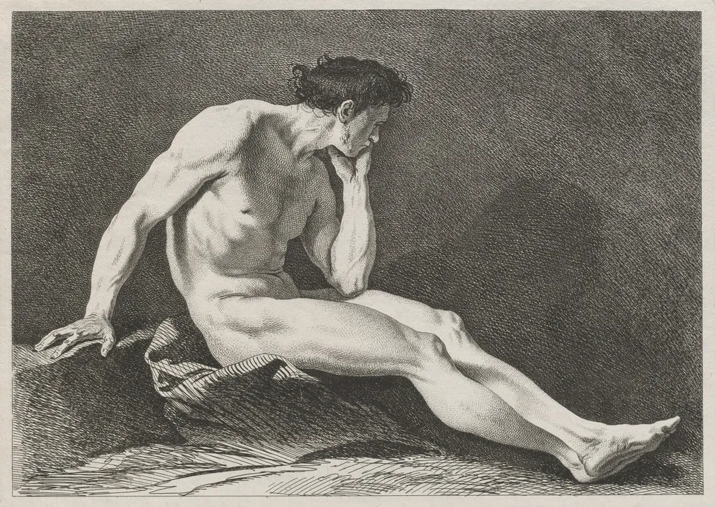 Seated Man with Head in Hand, by Carle Van Loo, ink, 1743
