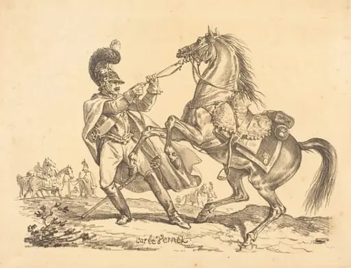 Cuirassier retenant son cheval qui se cabre, by Carle Vernet